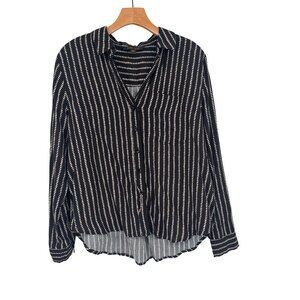 Truth By Republic Womens shirt Black White Long Sleeve Blouse Size Medium